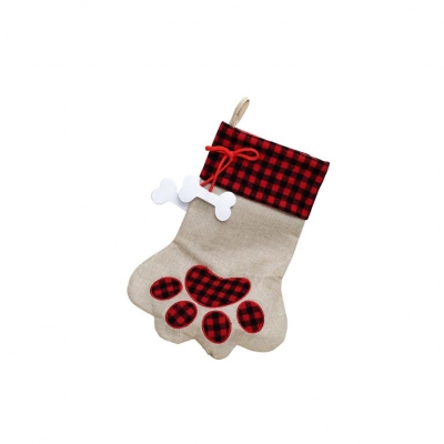 Deluxe Plush Plaid Red Footprint Stocking 40cm X 25cm