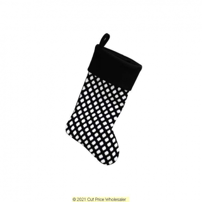 Deluxe Plush Black Knitted White Polka Stocking 40cm X 25cm