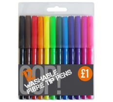 12 Pack Coloured Fibre Pens