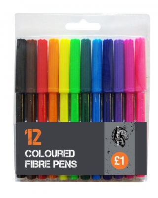 12 Pack Coloured Fibre Pens