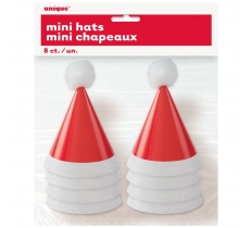 8 PACK MINI POM POM SANTA PARTY HAT