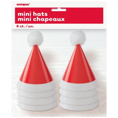 8 PACK MINI POM POM SANTA PARTY HAT