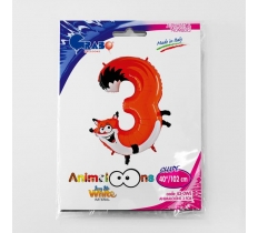 Number Animaloons 3 Fox 40" Balloon