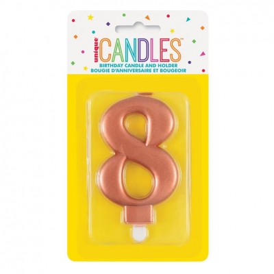 Metallic Rose Gold Number 8 Birthday Candle