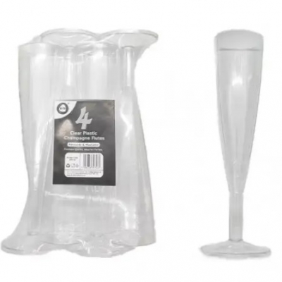 Reusable Clear Plastic Champagne Flutes 4PC