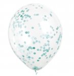 12" Clear Latex Balloons With Caribbean Teal Confetti 6 Pack