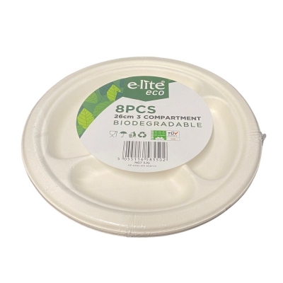 10" 3 Sec Bagasse Plate 8 Pack