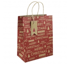 Christmas Red Kraft Text Large Bag ( Merry Christmas)