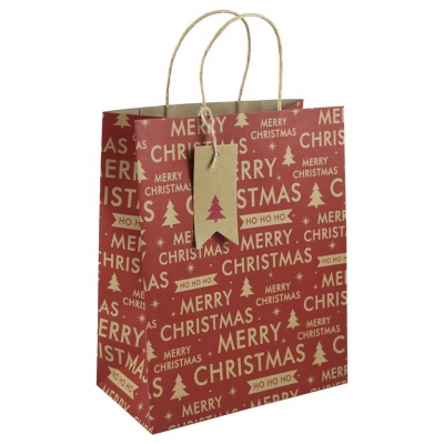 Christmas Red Kraft Text Large Bag ( Merry Christmas)