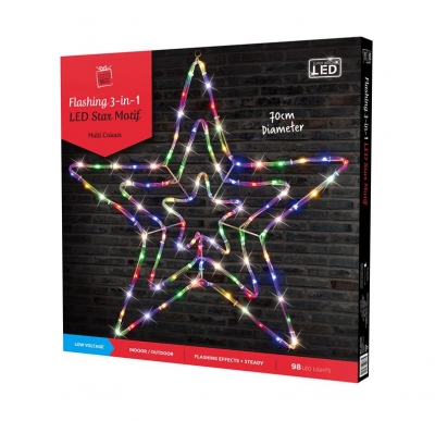 Led Tubelight 3D Star 70cm Flash Multi