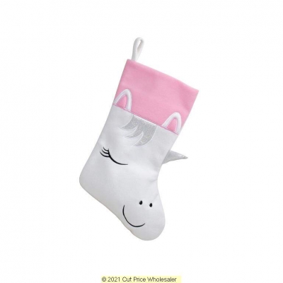 Deluxe Plush White Pink Glitter Unicorn Stocking 40cm X 25cm