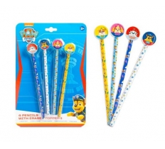 Paw Patrol Pencils With Eraser Toppers 4 Pack