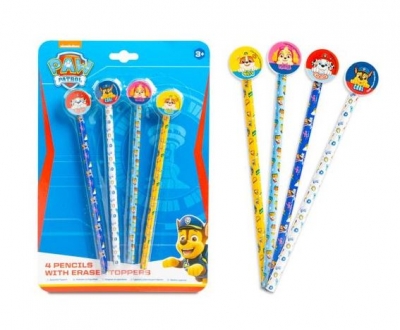 Paw Patrol 4 Pencils And Toppers