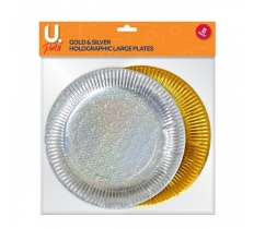 Holographic Large Plates Gold & Silver, 8 Pack