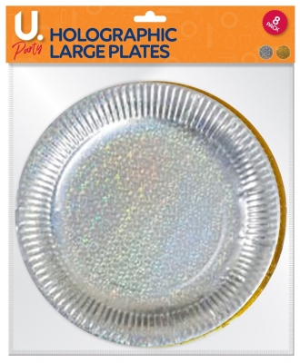 Holographic Large Plates Gold & Silver, 8 Pack