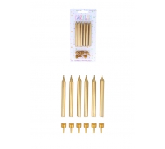 Gold Party Candles with 6 Holders (7.8cm) 6-Pack