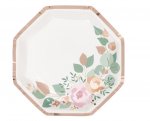 Pink Blooms Octagon Shaped 9.25" Plates 8Ct