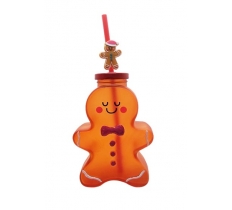 Gingerbread Glass Cup with Straw 450ml