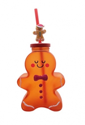 Gingerbread Glass Cup with Straw 450ml