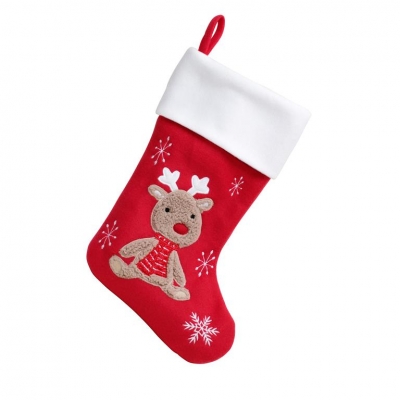 DELUXE PLUSH RED FLUFFY REINDEER STOCKING 40CM X 25CM