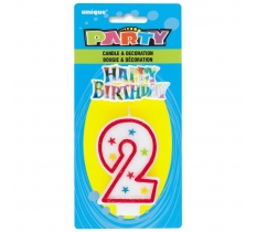 Number 2 Glitter Birthday Candle With Cake Decoration