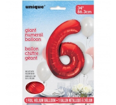 Red Number 6 Shaped Foil Balloon 34"
