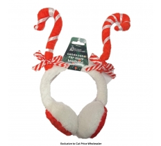 Candy Cane Ear Muff Headband 28 x 26cm