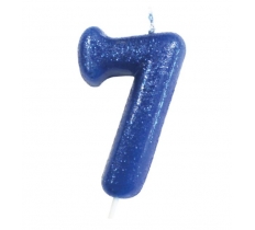 Age 7 Glitter Numeral Moulded Pick Candle Blue