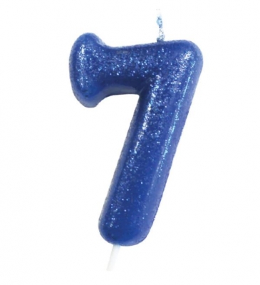 Age 7 Glitter Numeral Moulded Pick Candle Blue