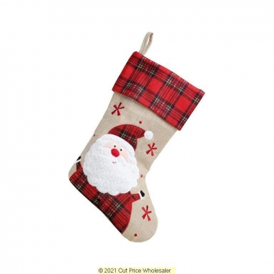 Deluxe Plush Hessian Tartan Santa Stocking 40cm X 25cm