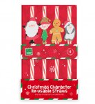 Festive Character Re-usable Straws 4pk