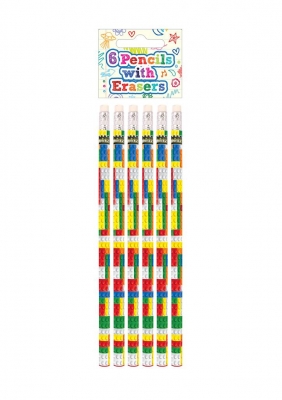 Building Bricks Pencil With Eraser Set Of 6
