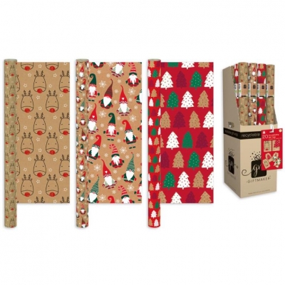 Christmas Kraft Festive Wrapping Paper 2m ( Assorted Designs )