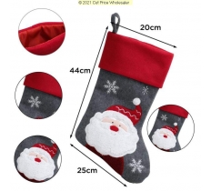 Deluxe Plush Grey Red Top Fluffy Santa Stocking 40cm X 25cm