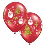 Ruby Red 11" Santa & Christmas Tree Latex Balloons (50)