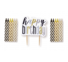 Black Happy Birthday Pick Candle & Spiral Candle Set 13pc