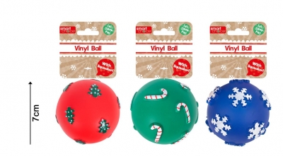 Christmas Squeaky Festive Ball Vinyl Dog Toy