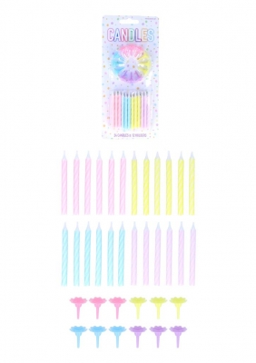 Pastel Party Candles with 12 Holders 6cm- 24pc