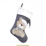 Deluxe Plush Grey Knitted 3D Teddy Stocking 40cm X 25cm