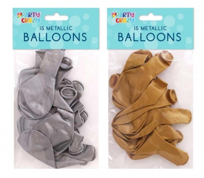 15 Pack 9" Mettalic Round Balloons