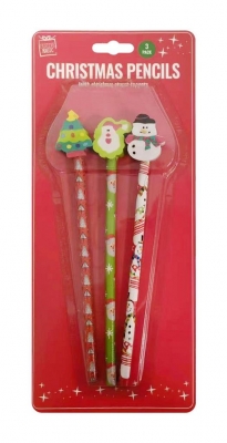 Christmas Pencils With Erasers 3 Pack