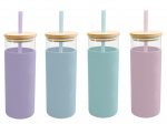 Pastel Glass Bottle With Straw 500ml ( Assorted Colours )