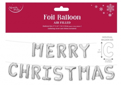 Merry Christmas Foil Letters Balloon Silver 24 x 35cm