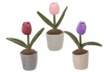 Ornamental Plush Single Tulip In Pot 24cm