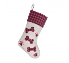 Deluxe Plush Plaid Red Check Bone Stocking 40cm X 25cm