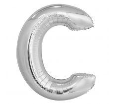 Silver Letter C Shaped Foil Balloon 34" Pack aged