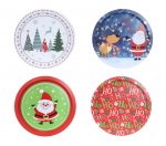 Xmas Round Tray Metal 32Cm