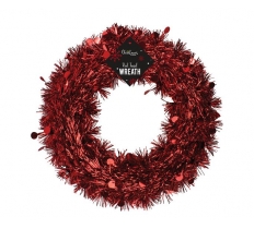 RED TINSEL WREATH 28CM