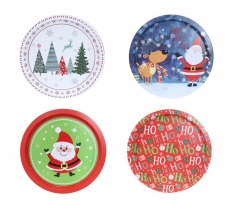 Xmas Round Tray Metal 32Cm