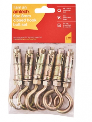 Closed Hook Bolts 6pc 8mm